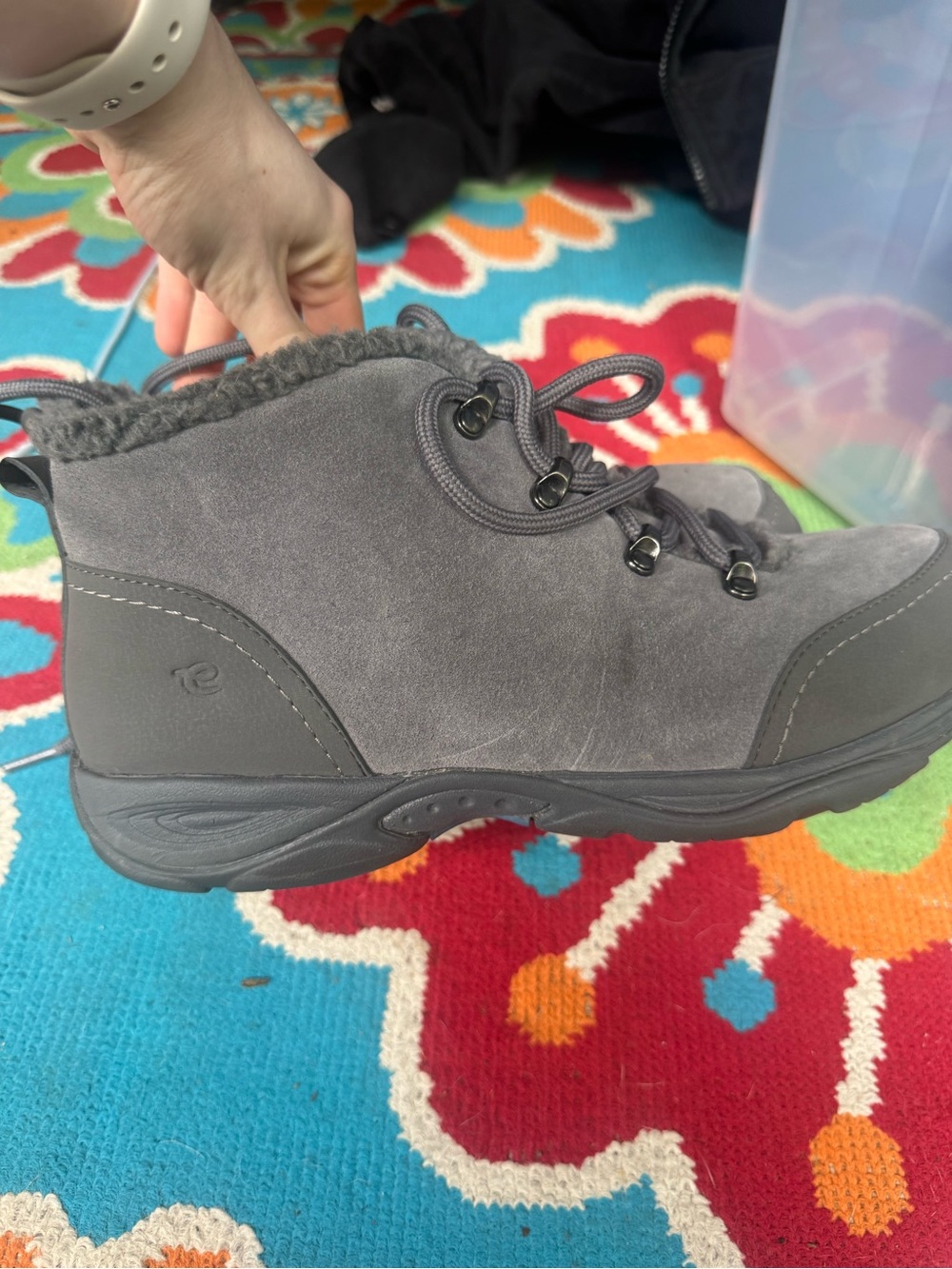 Easy Spirit Gray Suede Lace-Up Winter Ankle Boots